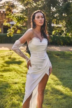 Shanice Lace Trim Sweetheart Midi Dress White -Bridal Dr. Denim Store SLBD3366 20WHITE featured