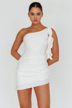 For The Fame One Shoulder Mini Dress White -Bridal Dr. Denim Store SLCD12119 20WHITE 2