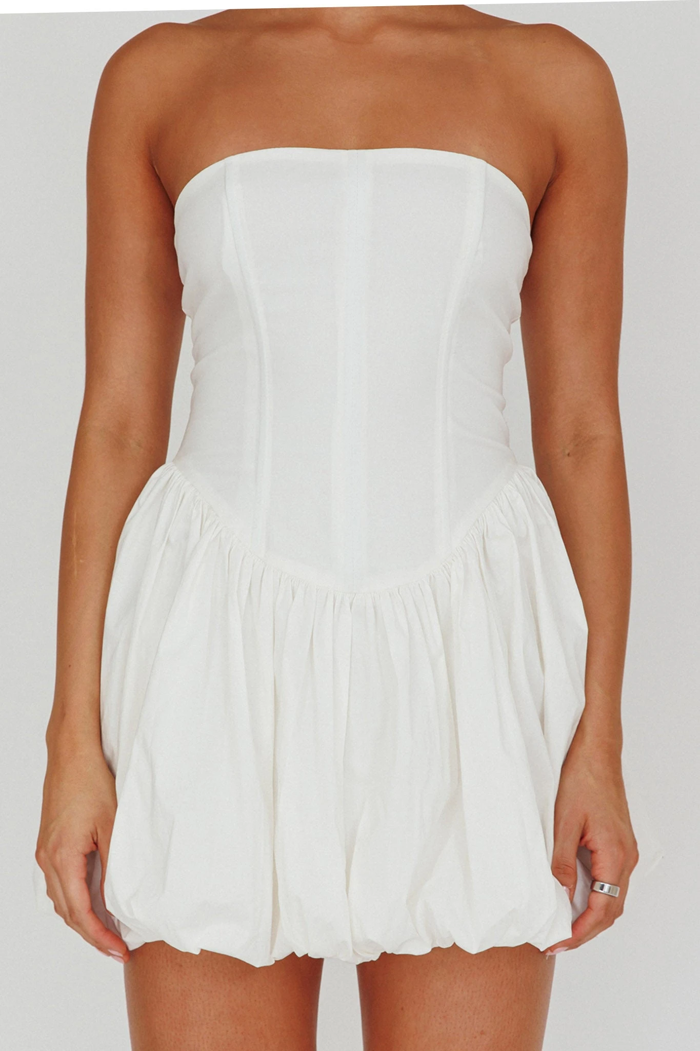 Monti Strapless Bubble Hem Mini Dress White 4 Monti Strapless Bubble Hem Mini Dress White - Image 4