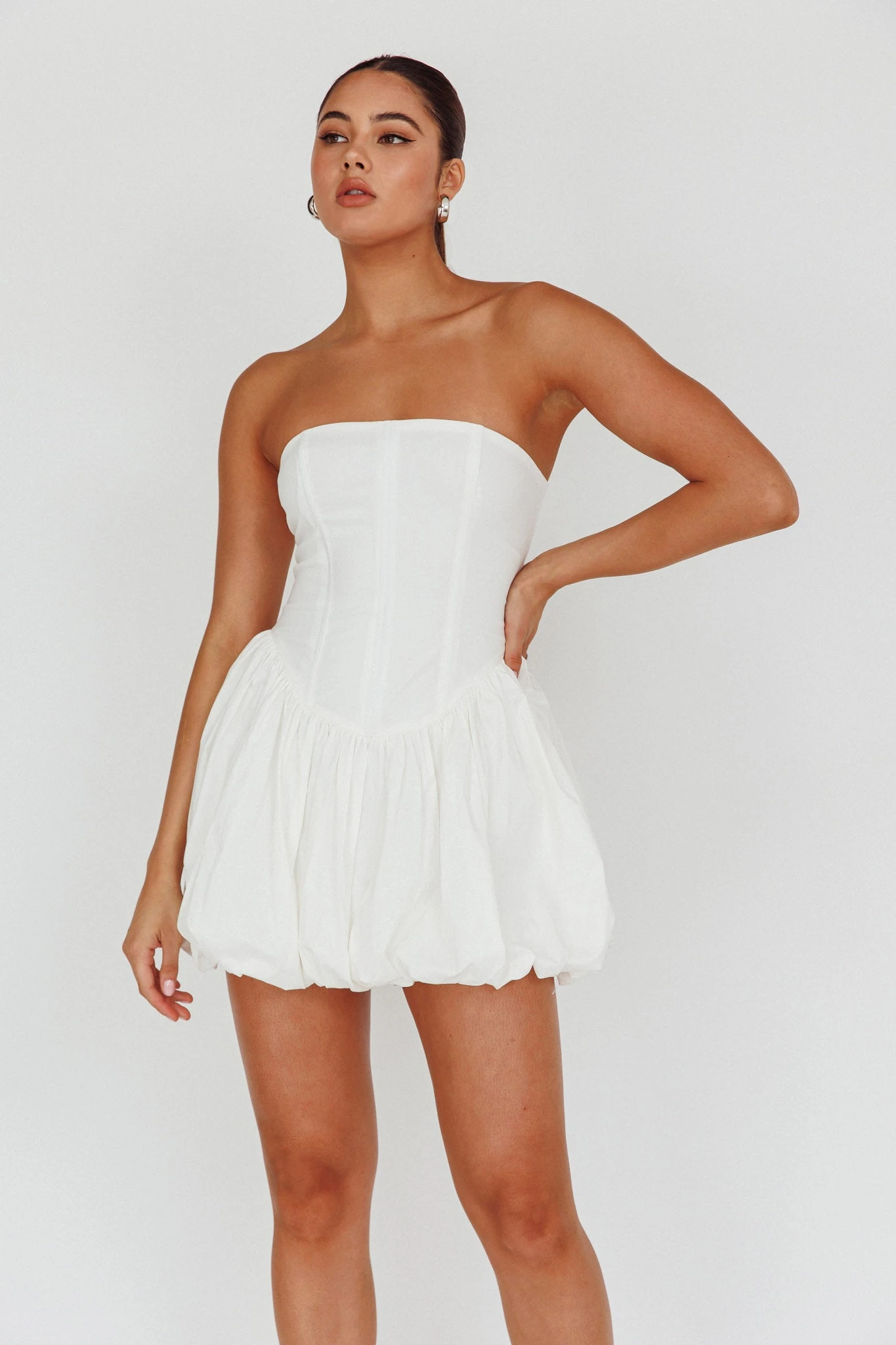 Monti Strapless Bubble Hem Mini Dress White 5 Monti Strapless Bubble Hem Mini Dress White - Image 5