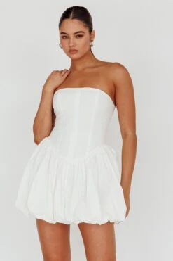 Monti Strapless Bubble Hem Mini Dress White 11 Monti Strapless Bubble Hem Mini Dress White -Bridal Dr. Denim Store SLID5878 20WHITE 6
