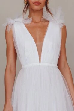 Ludivine Shoulder Accent Mesh Midi Dress Glitter White -Bridal Dr. Denim Store SLLD9028 20WHITE 4