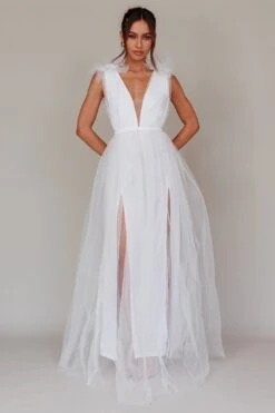 Ludivine Shoulder Accent Mesh Midi Dress Glitter White -Bridal Dr. Denim Store SLLD9028 20WHITE 8