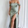 Novara Corset Bust Satin Dress Olive