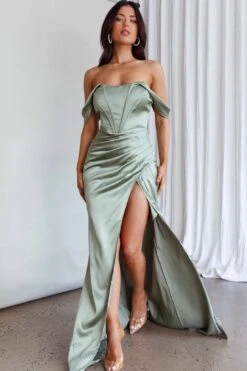 Novara Corset Bust Satin Dress Olive -Bridal Dr. Denim Store SLMF21193 20OLIVE 2