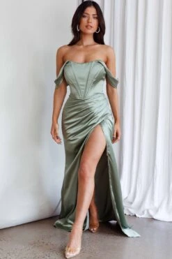 Novara Corset Bust Satin Dress Olive -Bridal Dr. Denim Store SLMF21193 20OLIVE 5