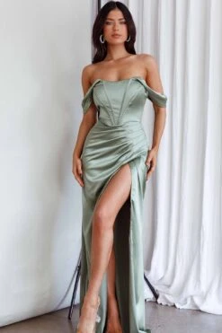 Novara Corset Bust Satin Dress Olive -Bridal Dr. Denim Store SLMF21193 20OLIVE 6