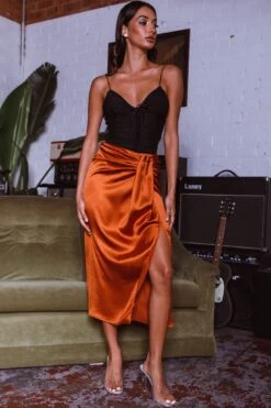 On The Money Gathered Midi Skirt Camel -Bridal Dr. Denim Store SLS13046S 20CAMEL 5