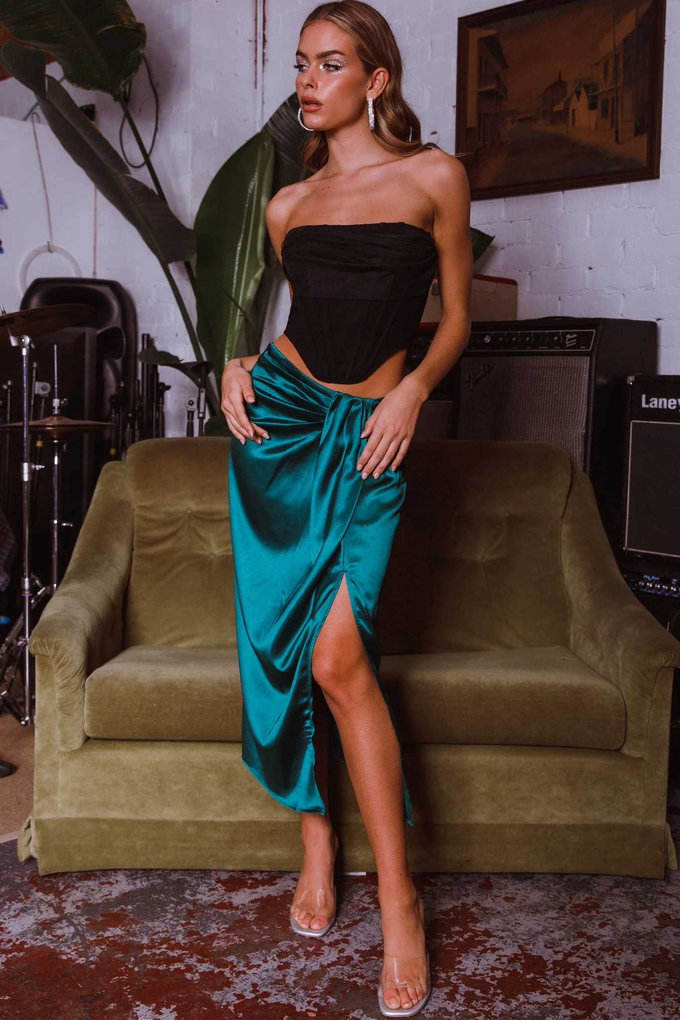 On The Money Gathered Midi Skirt Green 1 On The Money Gathered Midi Skirt Green