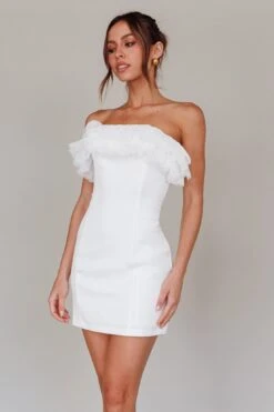 Elara Frill Neckline Mini Dress Off White -Bridal Dr. Denim Store SLS13715D 20OFF 20WHITE 4