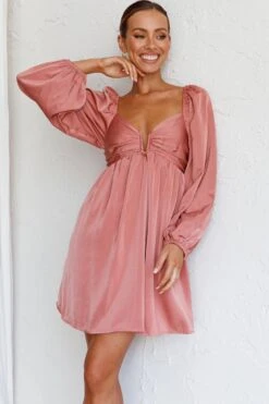 Tansy Long Sleeve Babydoll Dress Rose -Bridal Dr. Denim Store SLS21087ROSE 5