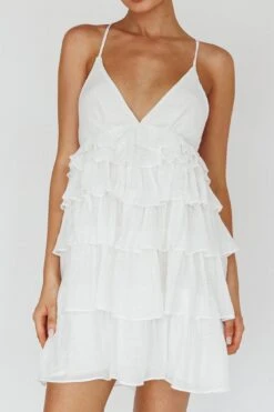 Dellia Tiered Ruffle Mini Dress Off White -Bridal Dr. Denim Store SLS21570 20OFF 20WHITE 4