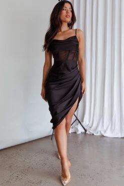 Lyra Sheer Bodice Midi Dress Black -Bridal Dr. Denim Store SLTD2107 20BLACK 6