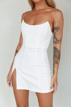 Luann Scoop Neckline Strapless Mini Dress White -Bridal Dr. Denim Store SLVID10409 20WHITE 4