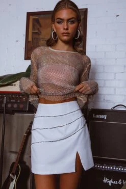 Be Seen Rhinestone Embellished Mini Skirt White 17 Be Seen Rhinestone Embellished Mini Skirt White -Bridal Dr. Denim Store SLY21996 20WHITE 9