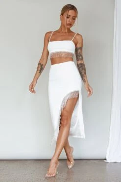 Attention Seeker Diamante Trim Midi Skirt Off White -Bridal Dr. Denim Store SLY22035 20OFF 20WHITE 2
