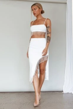 Attention Seeker Diamante Trim Midi Skirt Off White -Bridal Dr. Denim Store SLY22035 20OFF 20WHITE 5