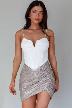 Grazie Ruched Sequin Mini Skirt Beige 13 Grazie Ruched Sequin Mini Skirt Beige -Bridal Dr. Denim Store SLY22545 20BEIGE 7