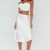 Daze Satin Midi Skirt Cream