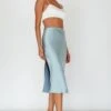Daze Satin Midi Skirt Light Blue