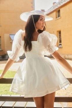 I've Got Sunshine Puff Sleeve Mini Dress White -Bridal Dr. Denim Store SN0042DWHITE 3