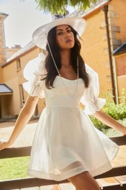 I've Got Sunshine Puff Sleeve Mini Dress White -Bridal Dr. Denim Store SN0042DWHITE 4