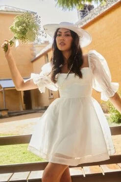 I've Got Sunshine Puff Sleeve Mini Dress White -Bridal Dr. Denim Store SN0042DWHITE featured