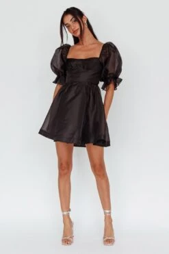 I've Got Sunshine Puff Sleeve Mini Dress Black 7 I've Got Sunshine Puff Sleeve Mini Dress Black -Bridal Dr. Denim Store SN0042D 20BLACK 2