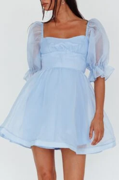 I've Got Sunshine Puff Sleeve Mini Dress Sky Blue -Bridal Dr. Denim Store SN0042D 20SKY 20BLUE 4
