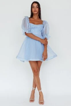 I've Got Sunshine Puff Sleeve Mini Dress Sky Blue -Bridal Dr. Denim Store SN0042D 20SKY 20BLUE 5