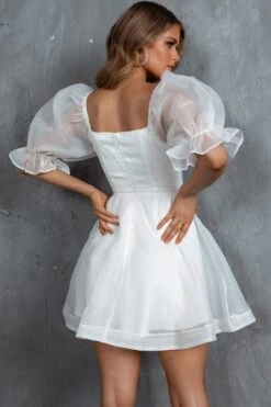 I've Got Sunshine Puff Sleeve Mini Dress White -Bridal Dr. Denim Store SN0042D 20WHITE 9