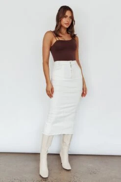 Thalia Pocket Midi Skirt White 9 Thalia Pocket Midi Skirt White -Bridal Dr. Denim Store SN0123D01 20WHITE 5