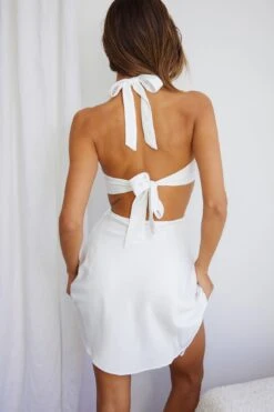 Acapulco Halterneck Tie-Up Back Satin Mini Dress White -Bridal Dr. Denim Store SR0002J05 OFF WHITE 6