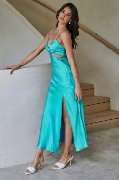 Acapulco Cami Strap Tied Back Satin Maxi Dress Green -Bridal Dr. Denim Store SR0002J08 GREEN 7