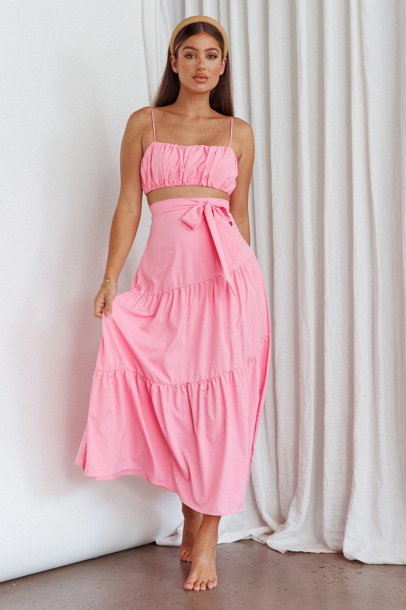 Bondi Waist Tie Maxi Skirt Pink 2 Bondi Waist Tie Maxi Skirt Pink - Image 2