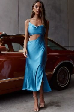 Sicily Asymmetrical Cowl Neckline Midi Dress Blue -Bridal Dr. Denim Store SR0033B04 20BLUE 2