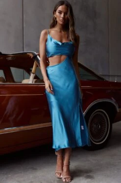 Sicily Asymmetrical Cowl Neckline Midi Dress Blue -Bridal Dr. Denim Store SR0033B04 20BLUE 5