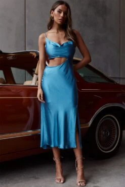 Sicily Asymmetrical Cowl Neckline Midi Dress Blue -Bridal Dr. Denim Store SR0033B04 20BLUE 8