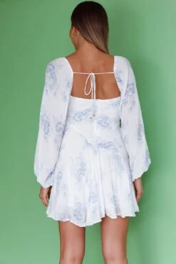 Beaujolais Long Sleeve Cowl Neckline Ruffle Mini Dress Floral Blue -Bridal Dr. Denim Store SR0086D01 20BLUE 8