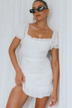 Bliss Moment Lace-Up Back Mini Dress White -Bridal Dr. Denim Store SR0096D 20WHITE 5