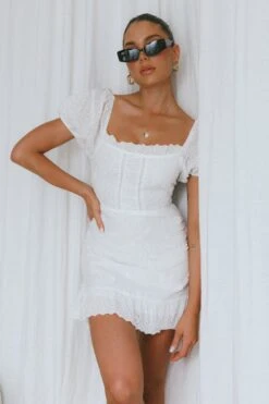 Bliss Moment Lace-Up Back Mini Dress White -Bridal Dr. Denim Store SR0096D 20WHITE 8