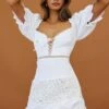 Making Moves Lace-Up Bust Puff Sleeve Dress White