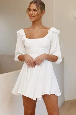 Only Yours Frill Trim Waist Tie Satin Mini Dress White -Bridal Dr. Denim Store SR0130B 20WHITE 4