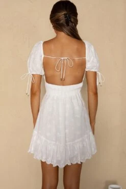 Sweet Devotion Puff Sleeve Shirred Waist Eyelet Mini Dress White -Bridal Dr. Denim Store SR0152B 20WHITE 7