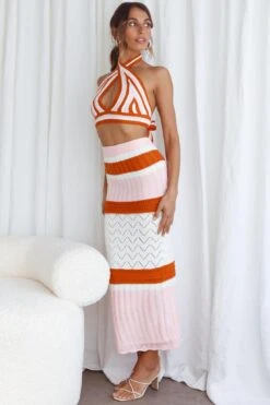Higher Love Knit Maxi Skirt Striped Orange -Bridal Dr. Denim Store SR0162B S ORANGE 5