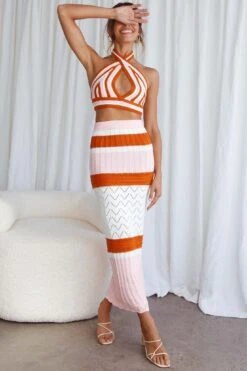 Higher Love Knit Maxi Skirt Striped Orange -Bridal Dr. Denim Store SR0162B S ORANGE 6