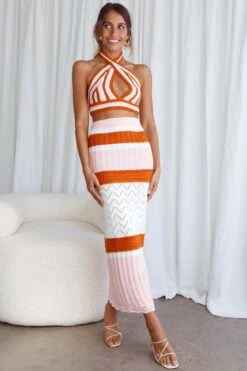 Higher Love Knit Maxi Skirt Striped Orange -Bridal Dr. Denim Store SR0162B S ORANGE 7