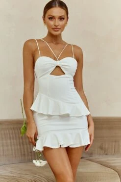 Moment Of Truth String-Tie Ruffle Trim Mini Dress White 11 Moment Of Truth String-Tie Ruffle Trim Mini Dress White -Bridal Dr. Denim Store SR0222J 20WHITE 5