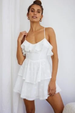 Tameka Ruffle Trim Layered Hem Eyelet Dress White -Bridal Dr. Denim Store SR0234B 20WHITE 4