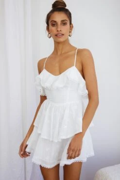 Tameka Ruffle Trim Layered Hem Eyelet Dress White -Bridal Dr. Denim Store SR0234B 20WHITE 8